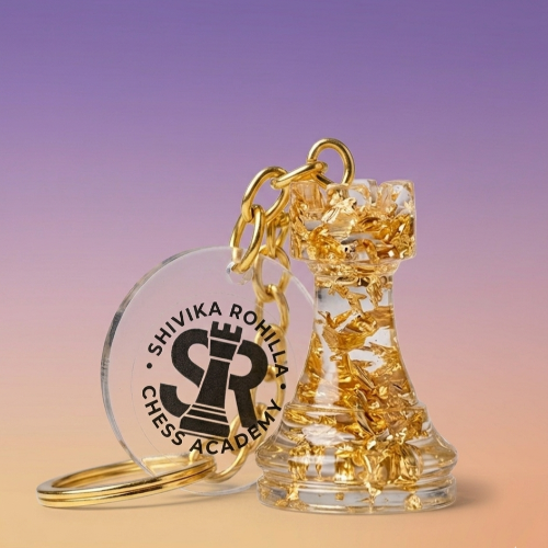 SRCA Golden Metal Shining Rook Chess Piece Baghanging Keychain